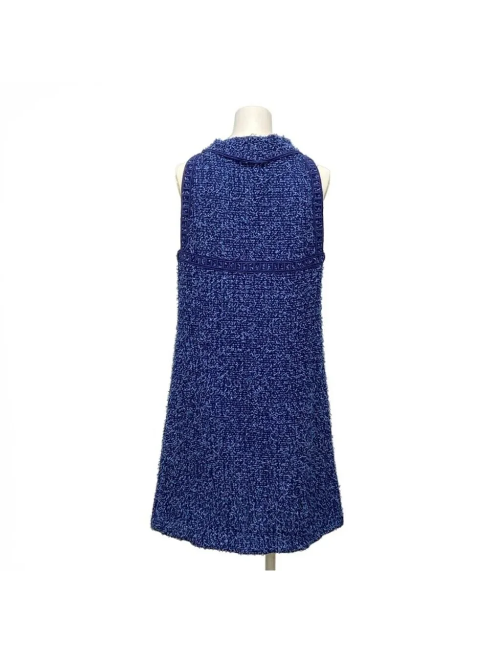 Chanel Dress 38 M Blue Tweed Zip Up Cotton
